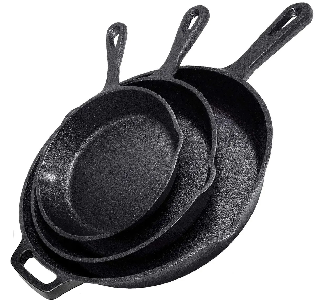 Simple Chef Cast Iron Skillet 3-Piece Set - 12" 10" 8" Heavy-Duty Pre-Seasoned Cookware - main product image