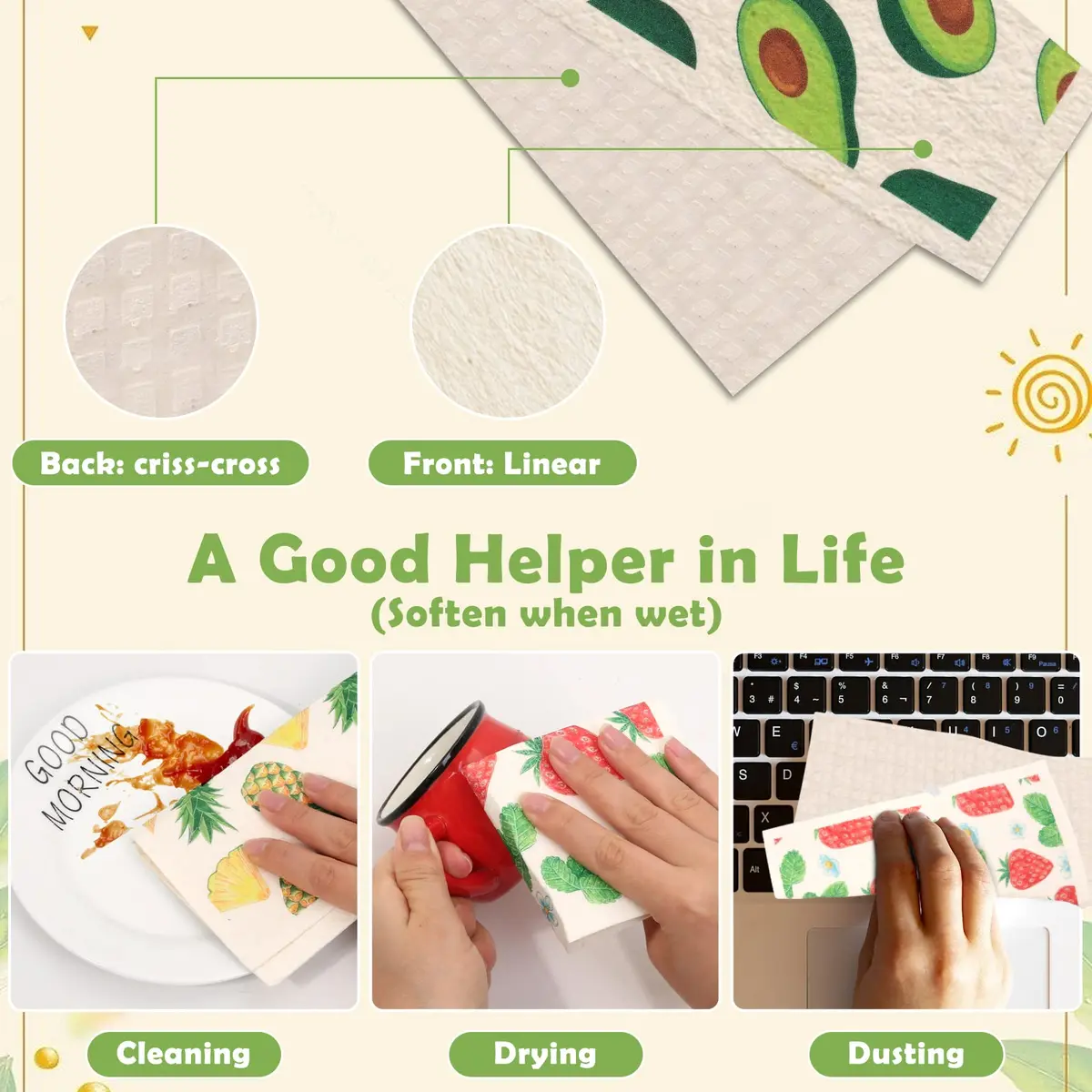 Lucomb Reusable Swedish Dish Cloths 8 Pack (20cm x 18cm) | Biodegradable Kitchen Wipes for Home Cleaning - view 5