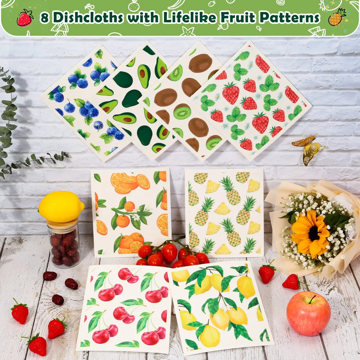Lucomb Reusable Swedish Dish Cloths 8 Pack (20cm x 18cm) | Biodegradable Kitchen Wipes for Home Cleaning - view 2