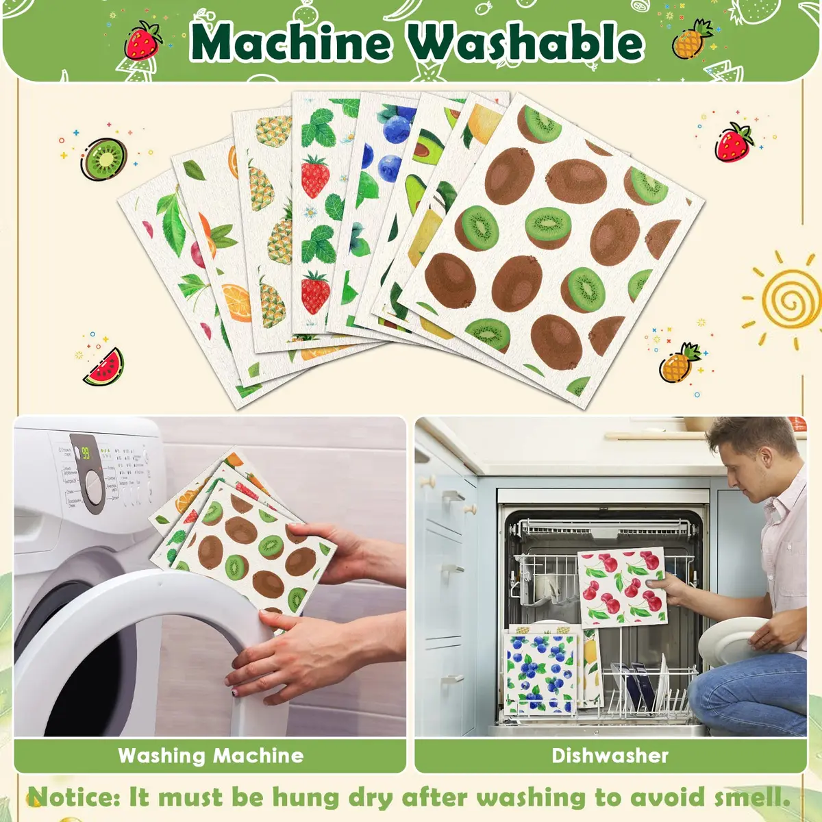 Lucomb Reusable Swedish Dish Cloths 8 Pack (20cm x 18cm) | Biodegradable Kitchen Wipes for Home Cleaning - view 3