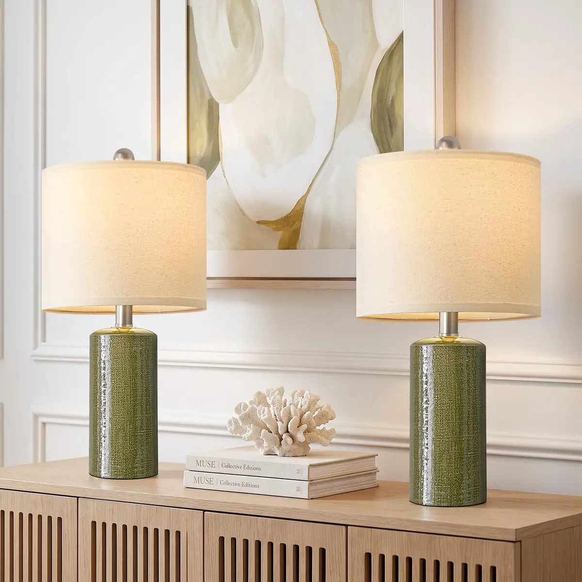 G-SAFAVA Modern Ceramic Table Lamps Set of 2, Green, 51.44 cm (20.25") | Artistic Touch for Living Rooms - view 8