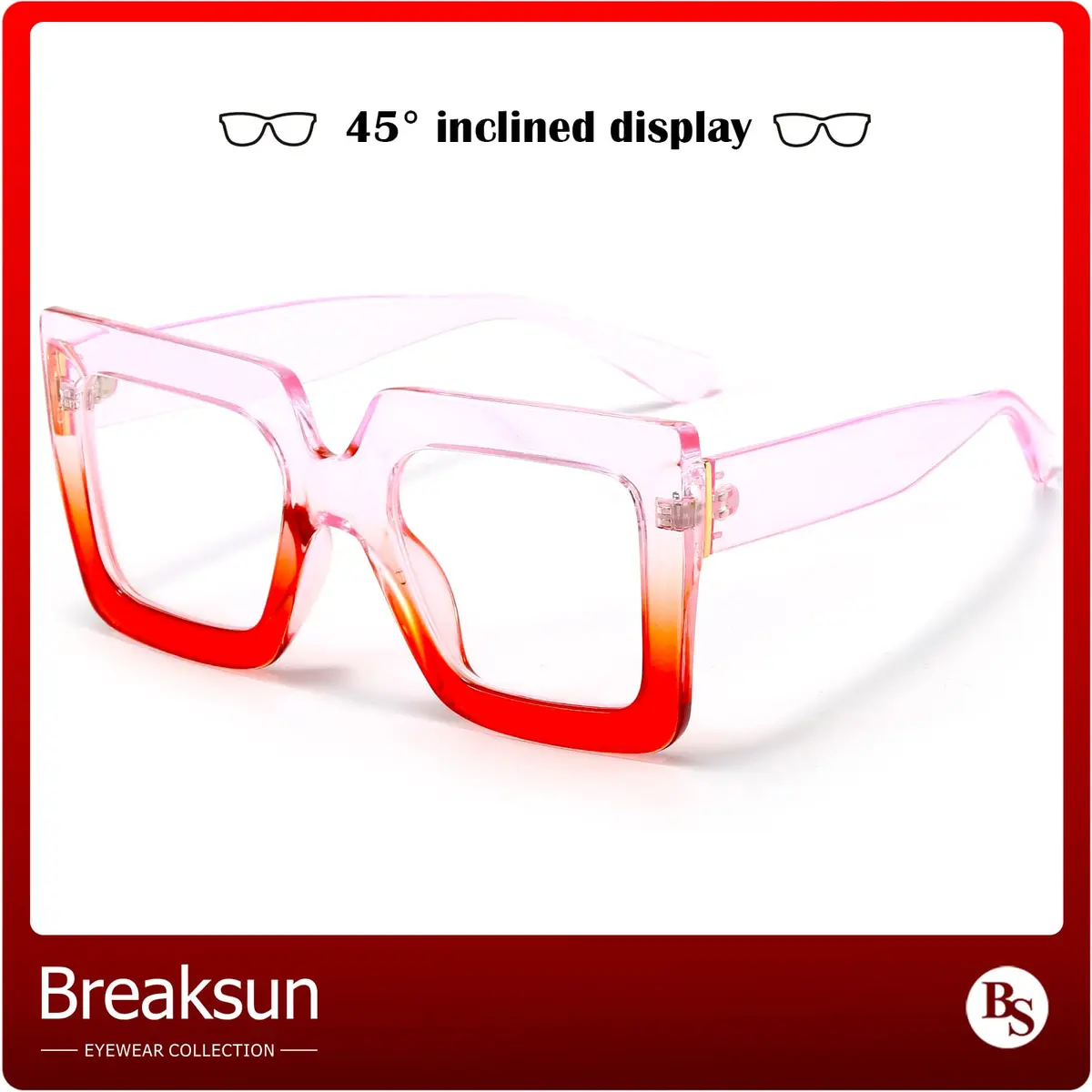 Breaksun Oversized Blue Light Glasses for Women Fashion Thick Square Computer Eyewear Non-Prescription Black Glasses (Purple Red) | Stylish & Protective - view 5