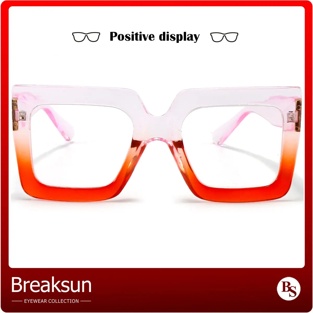 Breaksun Oversized Blue Light Glasses for Women Fashion Thick Square Computer Eyewear Non-Prescription Black Glasses (Purple Red) | Stylish & Protective - view 4