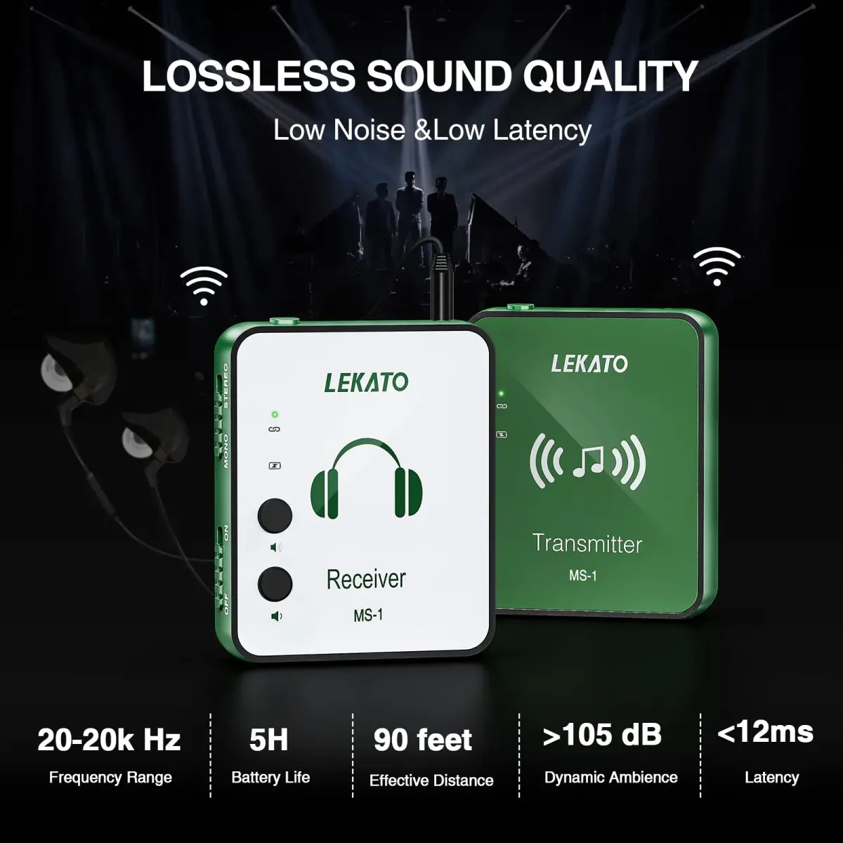 LEKATO 2.4G Wireless In-Ear Monitor System Green | 5-Hour Battery Life - view 4