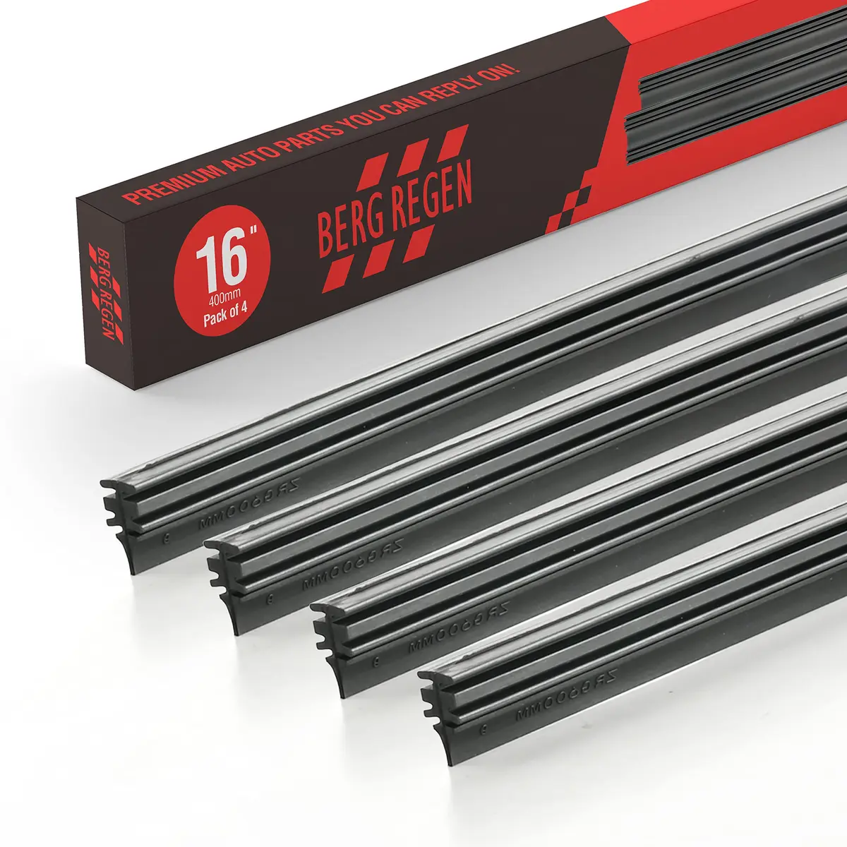 BERG REGEN 16 inch (40.64 cm) Frameless Wiper Blade Refills - Pack of 4 | Universal Fit for Tesla, Toyota, Hyundai, Honda - main product image