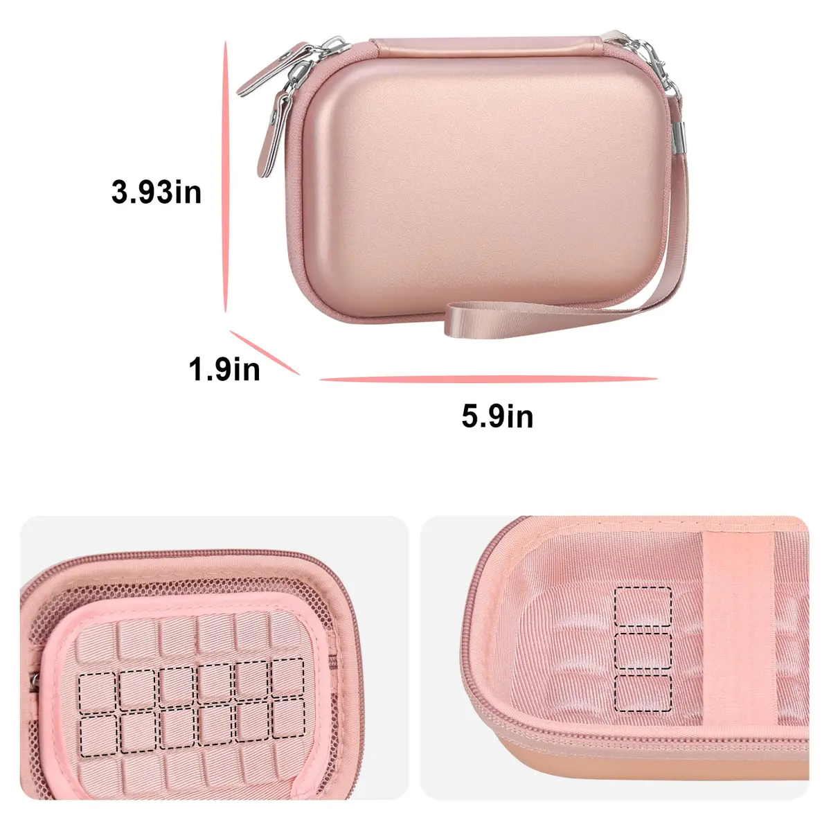 Canboc Hard Case for UnionSine Ultra Slim Portable External Hard Drive HDD | Durable PU & EVA Shell, Shockproof, Lightweight, Rose Gold - view 4
