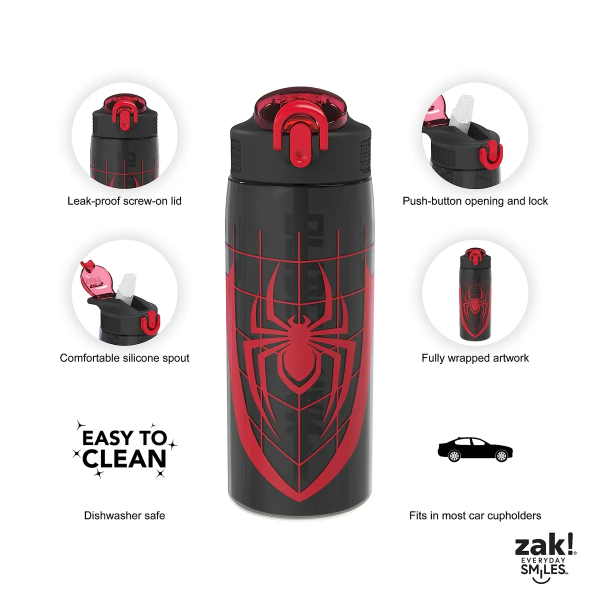 Zak Designs Spider-Man 25oz Leak-Proof Plastic Kids Water Bottle with Straw - view 3