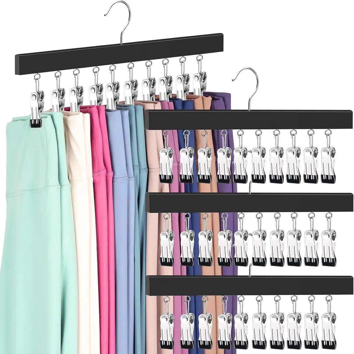ORROENS Legging Organizer for Closet, Pants Hangers with Clips, 4 Pack (15.8" W x 7.4" H) | Maximize Closet Space - main product image