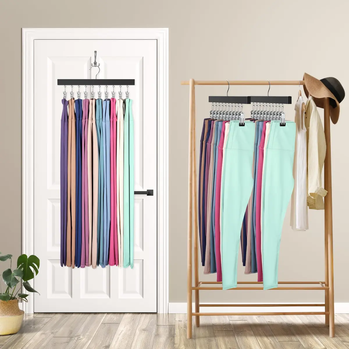 ORROENS Legging Organizer for Closet, Pants Hangers with Clips, 4 Pack (15.8" W x 7.4" H) | Maximize Closet Space - view 2