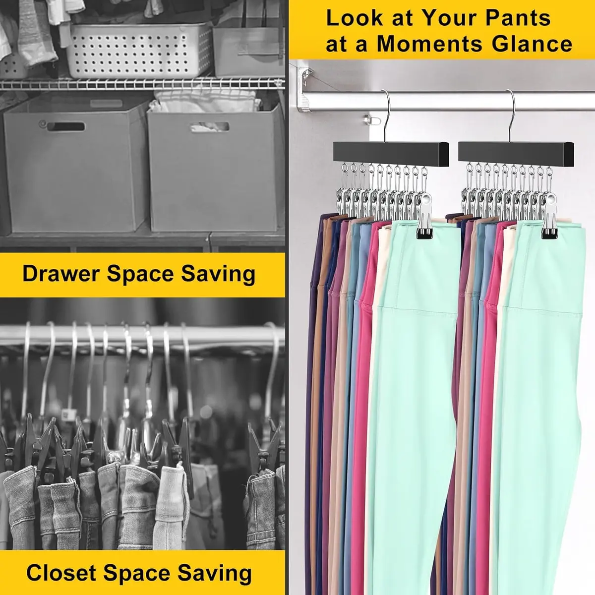 ORROENS Legging Organizer for Closet, Pants Hangers with Clips, 4 Pack (15.8" W x 7.4" H) | Maximize Closet Space - view 3