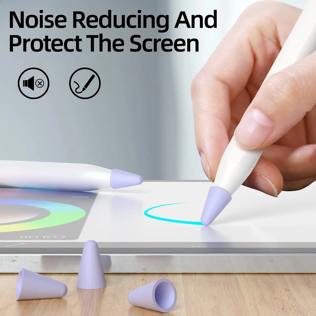 JOOSKO Silicone Tips Cover for Apple Pencil 2nd/1st Gen & USB-C | Noise-Free, Protective Lavender - view 2