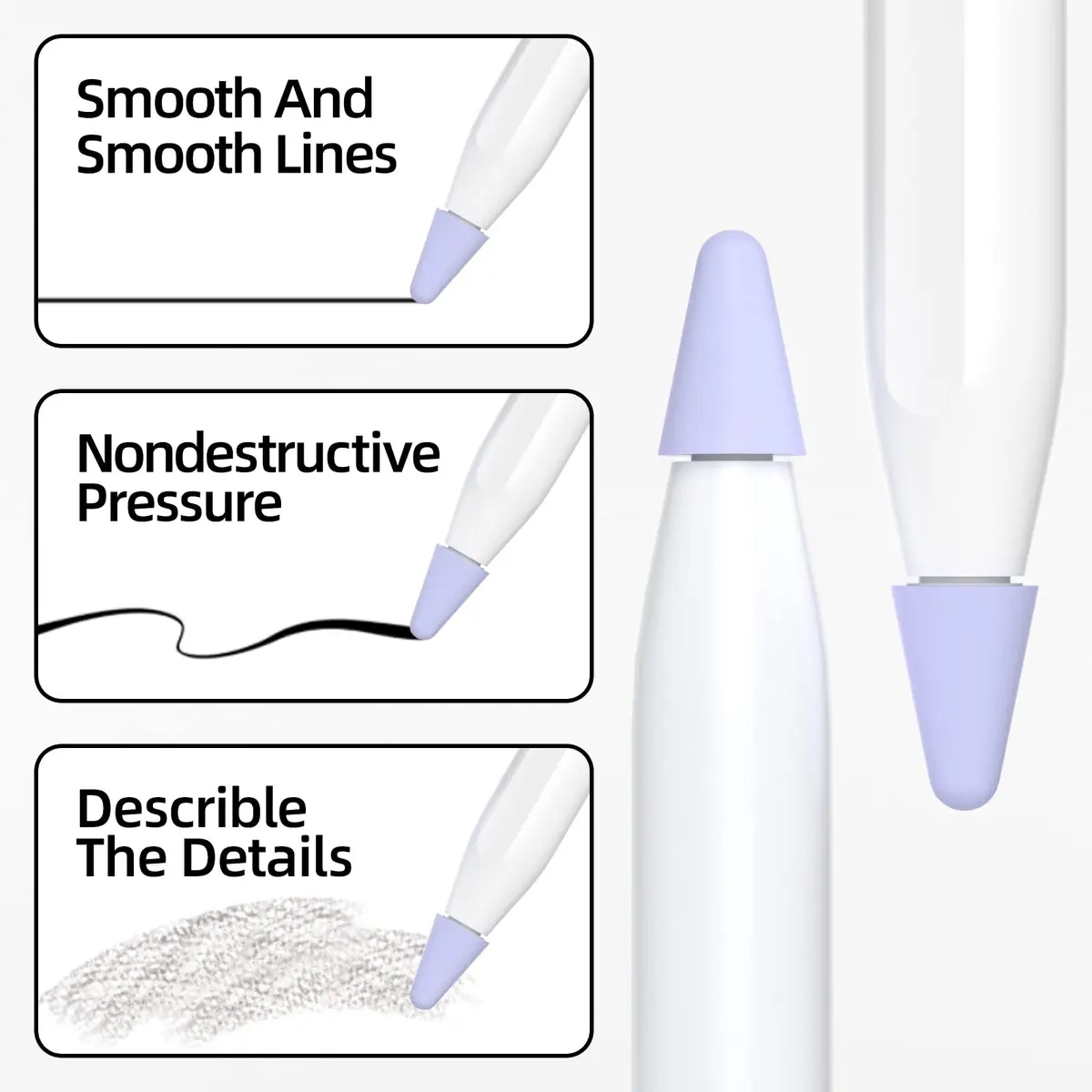 JOOSKO Silicone Tips Cover for Apple Pencil 2nd/1st Gen & USB-C | Noise-Free, Protective Lavender - view 4