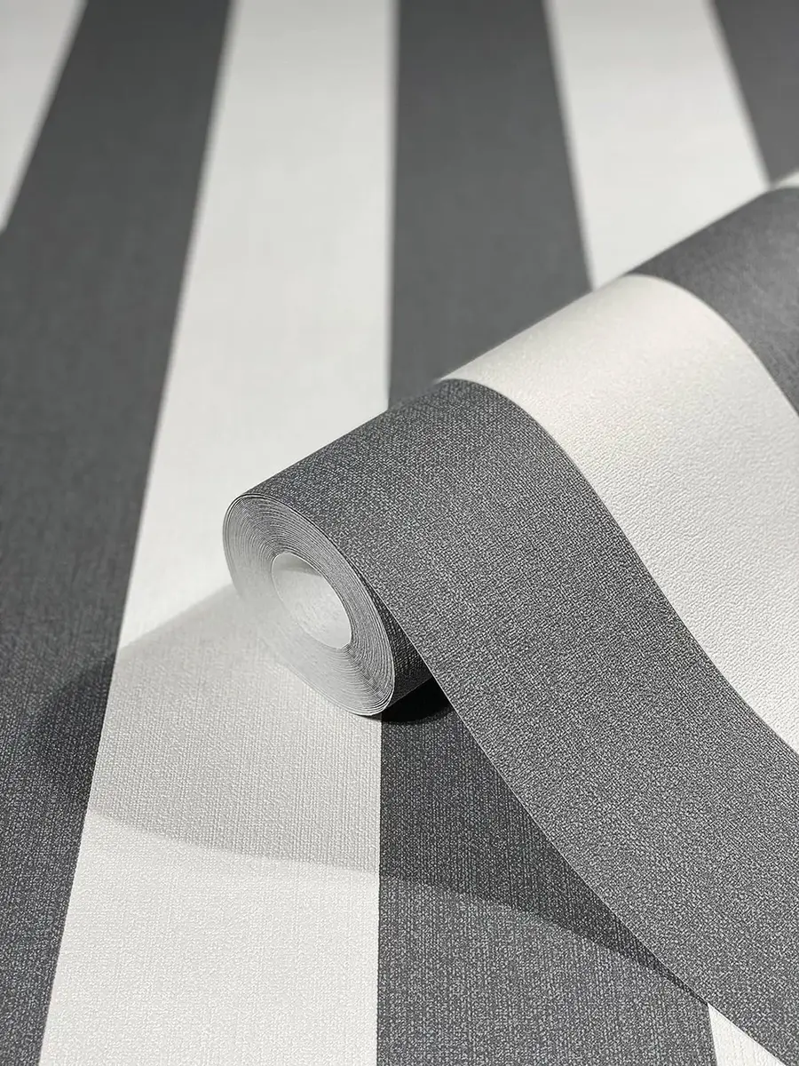 WALLCOVER Non-Woven Wallpaper Black Stripes 10.05 x 0.53 m | Modern Block Stripe Design for Home & Office - main product image