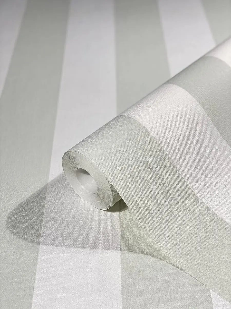 WALLCOVER Non-Woven Wallpaper Green Stripes 10.05 x 0.53 m | Modern Block Stripe Design for Home & Office - main product image