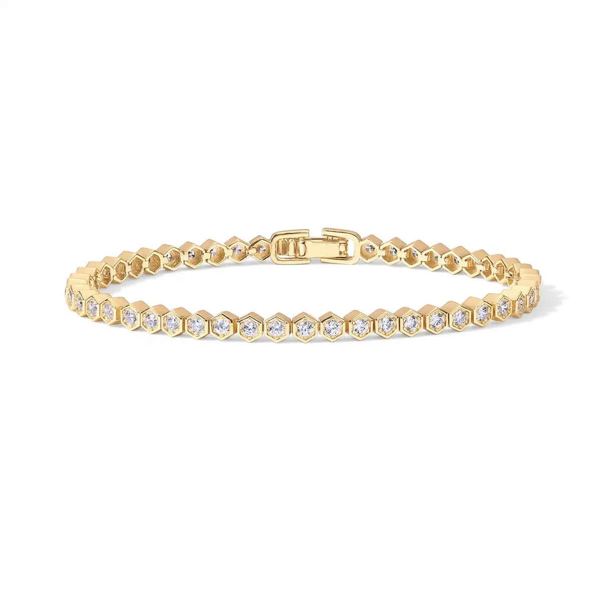 PAVOI 14K Gold Plated CZ Tennis Bracelet for Women, 7IN | Elegant Honeycomb Design, Hypoallergenic, Gift-Ready - main product image