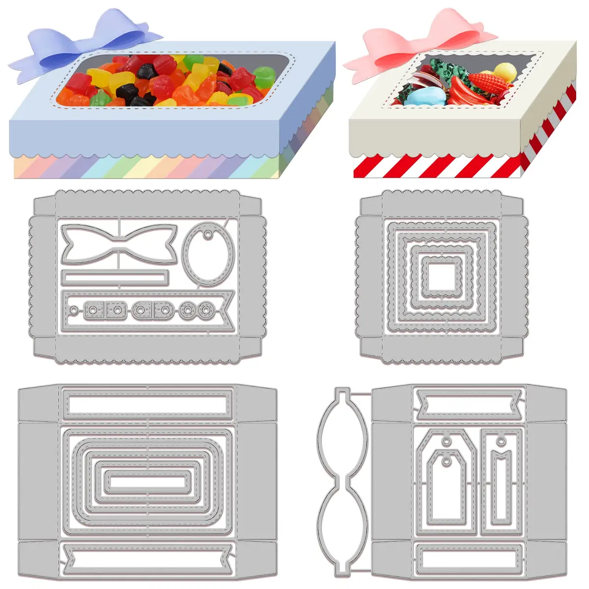 GLOBLELAND 3D Candy Box Cutting Dies Set | Reusable Carbon Steel Templates for Scrapbooking & Card Making (134x98mm, 4Pcs) - main product image