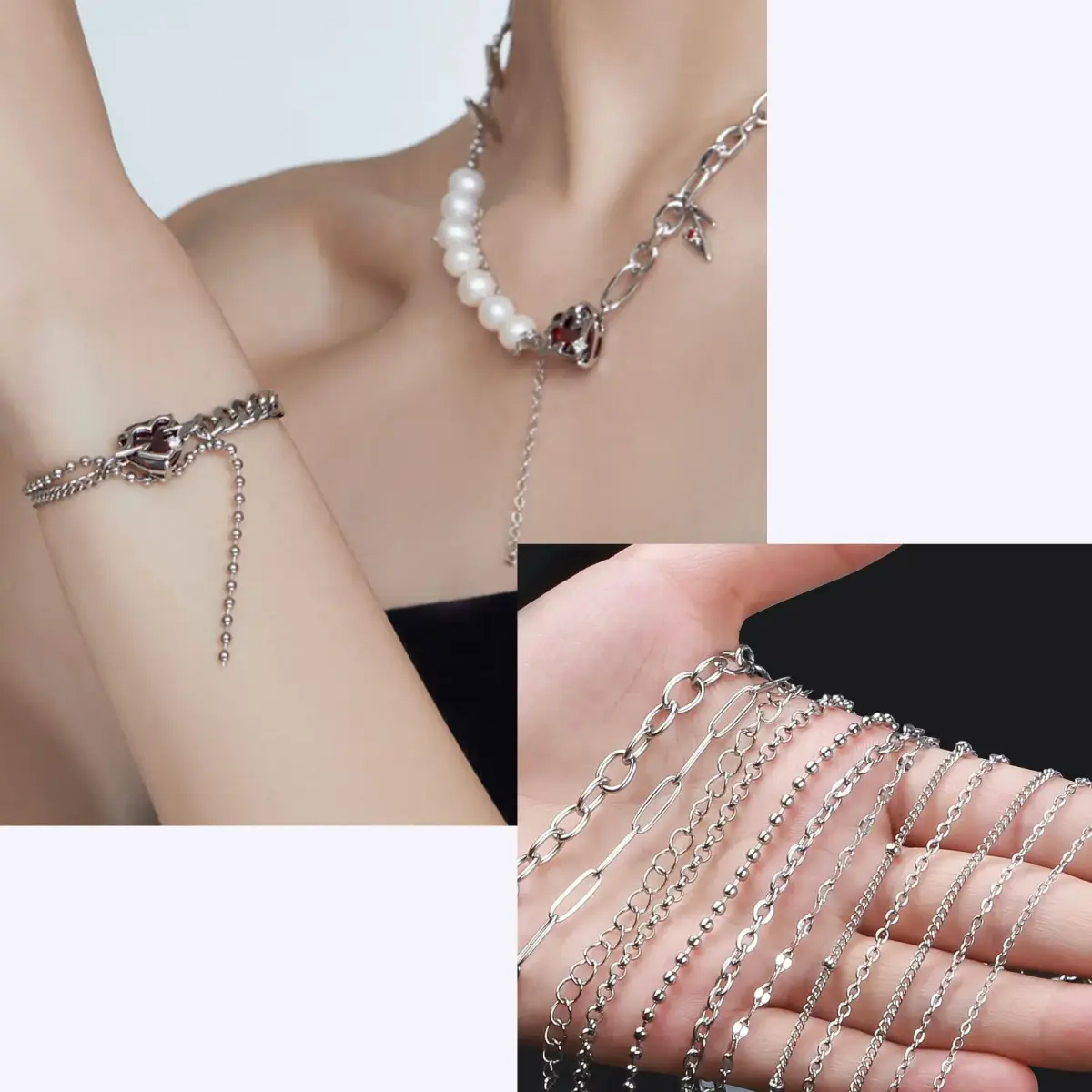 Ecoofor Stainless Steel Jewelry Chain Set with Jump Rings & Clasps | 270.6 meters (95.1 ft) Silver - view 7