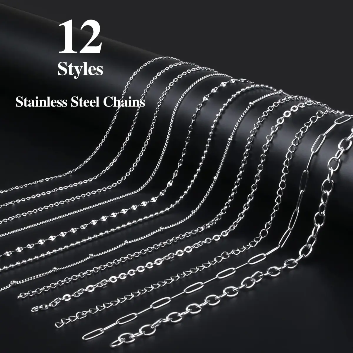 Ecoofor Stainless Steel Jewelry Chain Set with Jump Rings & Clasps | 270.6 meters (95.1 ft) Silver - view 2