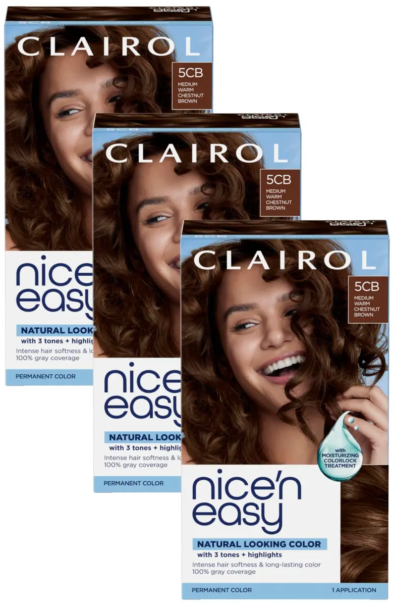Clairol Nice'n Easy Permanent Hair Dye 5CB Medium Warm Chestnut Brown, 3-Pack - main product image