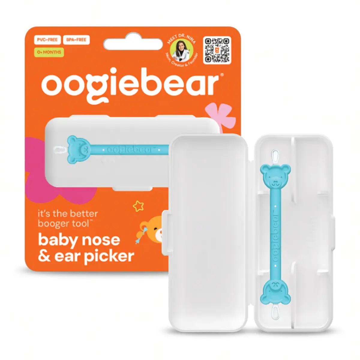 oogiebear Baby Nose & Ear Picker with Travel Case, 2 Pieces, Blue | Safe Dual-Ended Nasal Aspirator for Newborns & Toddlers - main product image