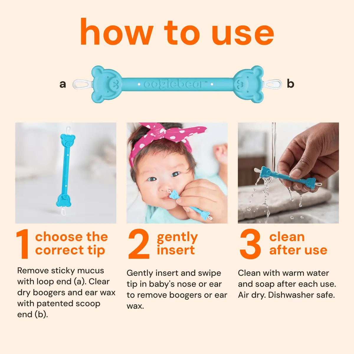 oogiebear Baby Nose & Ear Picker with Travel Case, 2 Pieces, Blue | Safe Dual-Ended Nasal Aspirator for Newborns & Toddlers - view 5