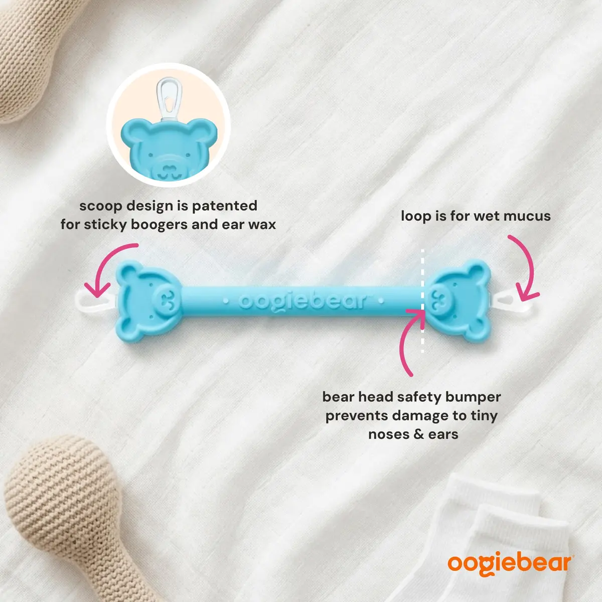 oogiebear Baby Nose & Ear Picker with Travel Case, 2 Pieces, Blue | Safe Dual-Ended Nasal Aspirator for Newborns & Toddlers - view 3