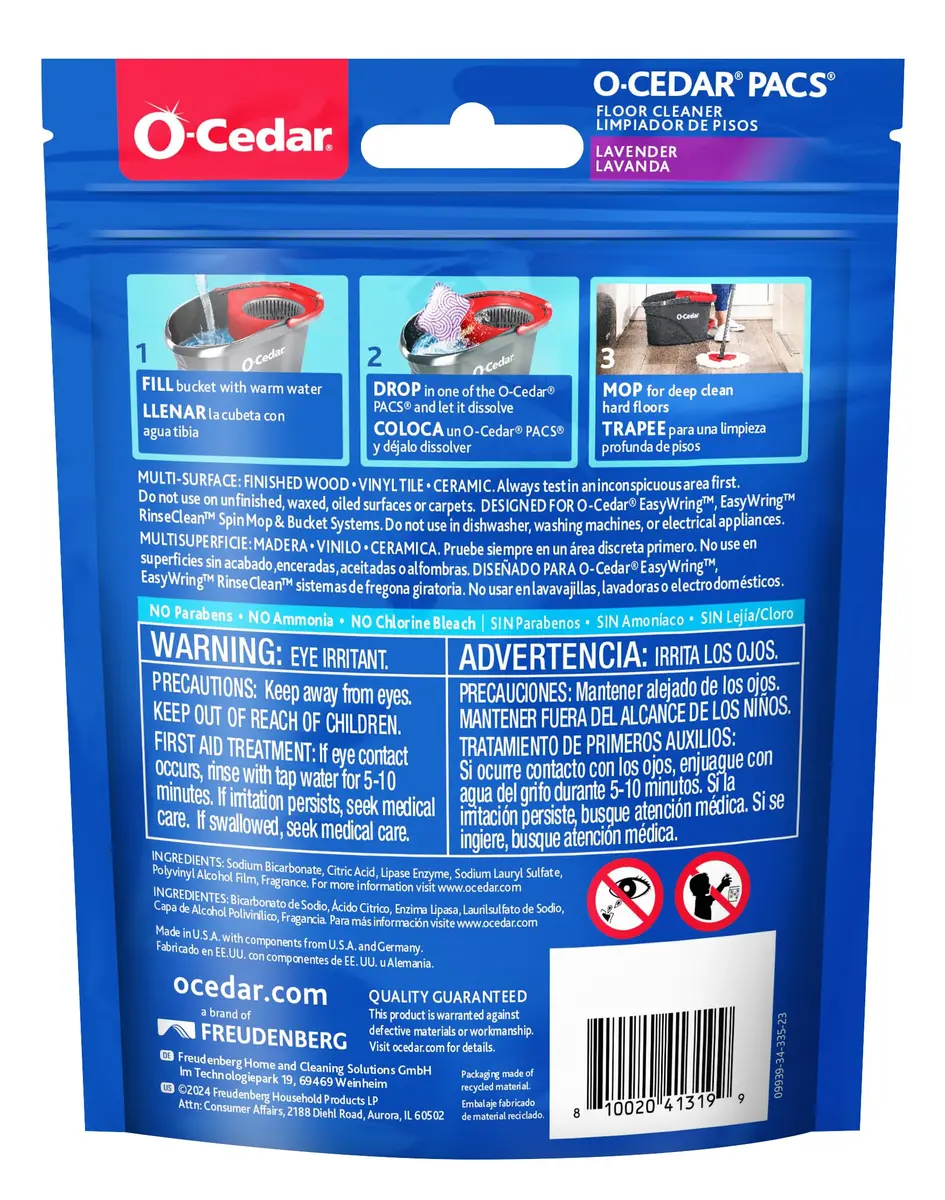 O-Cedar PACS Hard Floor Cleaner Lavender Scent 10ct (1-Pack) | Made with Naturally-Derived Ingredients - view 9