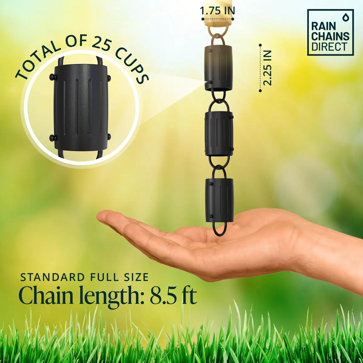Rain Chains Direct Channel Link Rain Chain Extension 3 Feet Durable Aluminum Black Powder Coating | Custom Length for Gutters - view 3