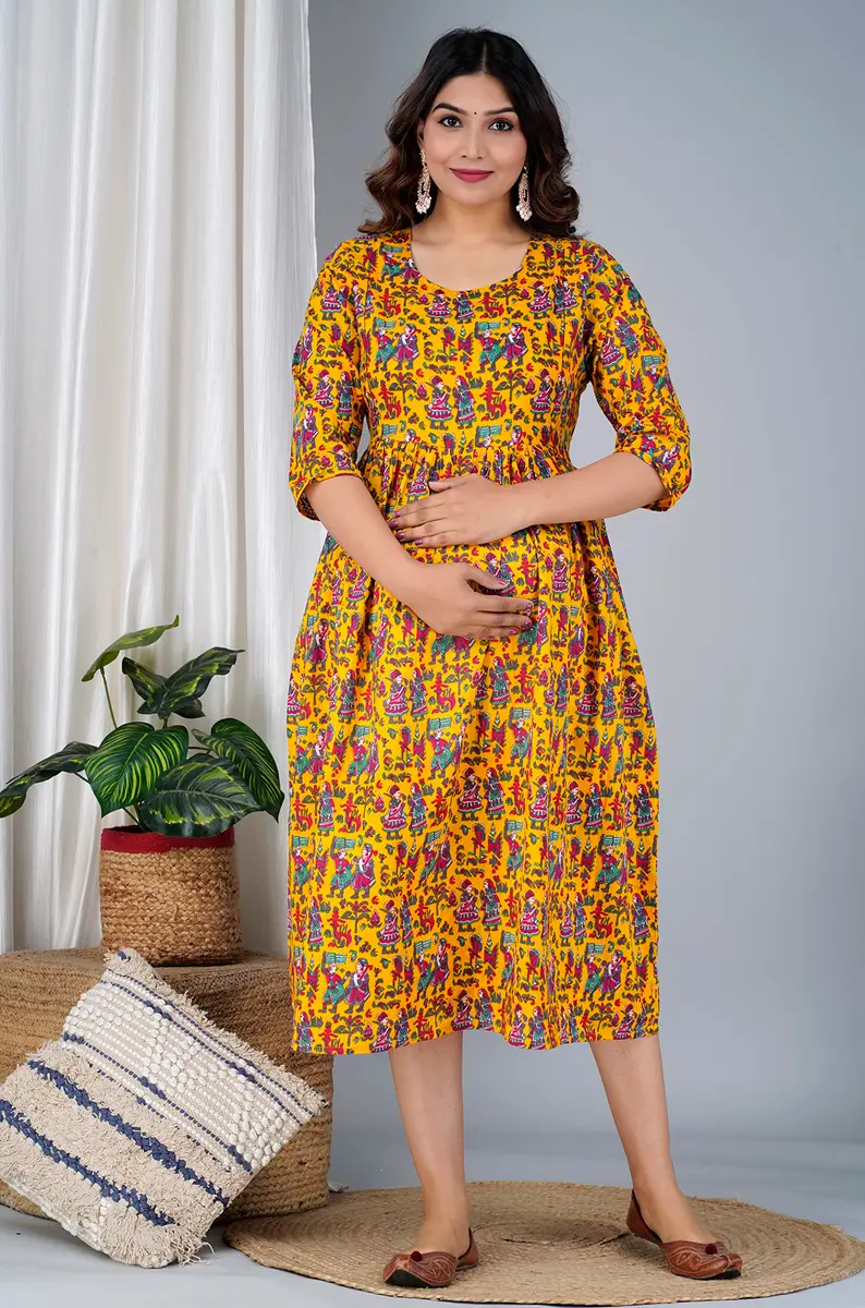 Jikonet Women's Maternity Dress Kurti with Hidden Zip, 3/4 Sleeve Round Neck, 96.5 cm (38 inches) Chest | Easy Feed Anarkali Style - view 7