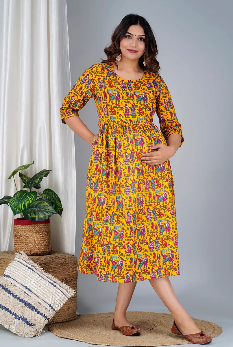 Jikonet Women's Maternity Dress Kurti with Hidden Zip, 3/4 Sleeve Round Neck, 96.5 cm (38 inches) Chest | Easy Feed Anarkali Style - view 8