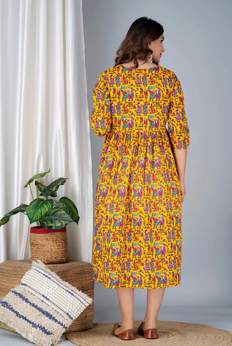 Jikonet Women's Maternity Dress Kurti with Hidden Zip, 3/4 Sleeve Round Neck, 96.5 cm (38 inches) Chest | Easy Feed Anarkali Style - view 3