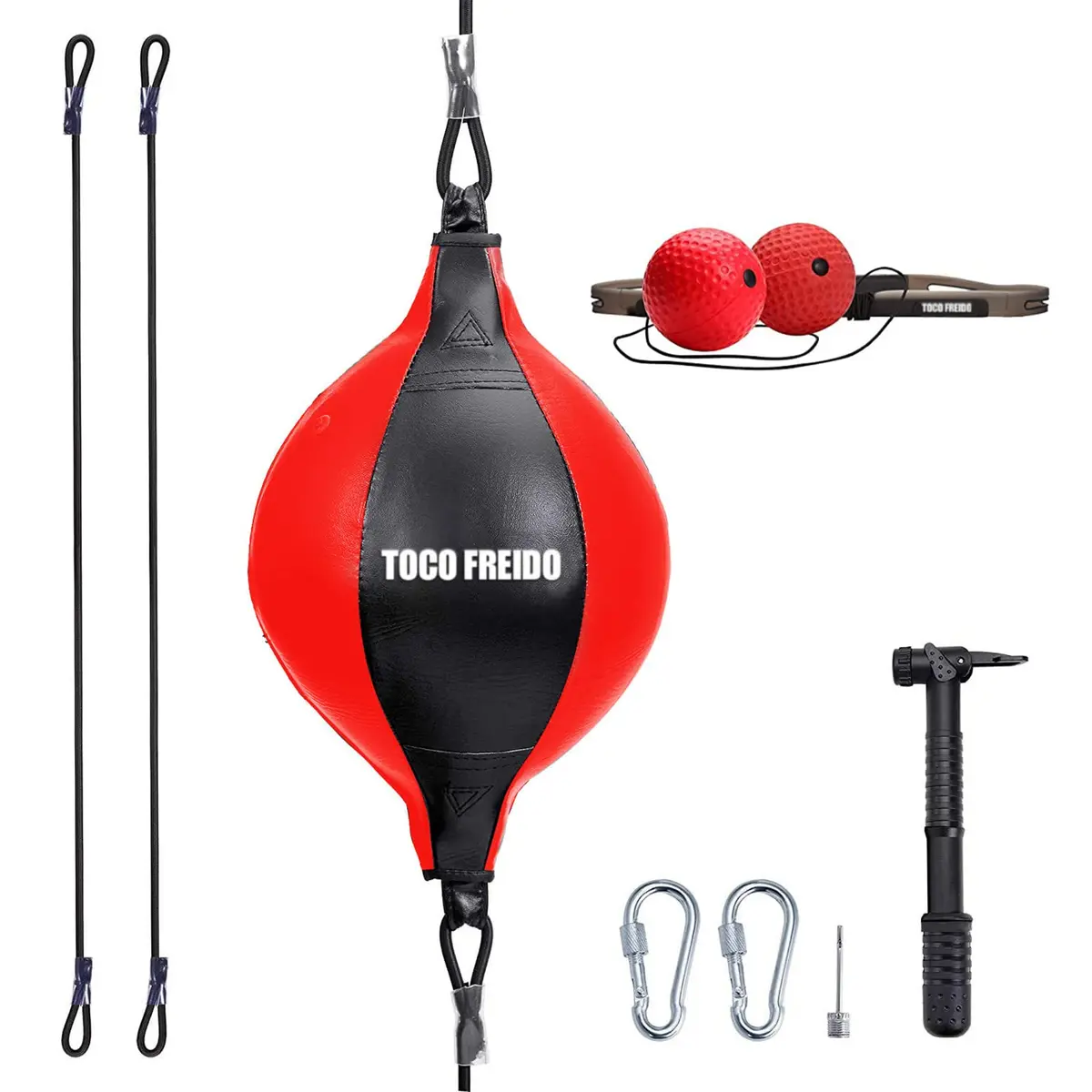 TOCO FREIDO Double End Punching Bag Kit with Reflex Ball & Pump, 4 inch (10 cm) Red PU Leather | For Boxing, MMA, Home Gym Training - main product image