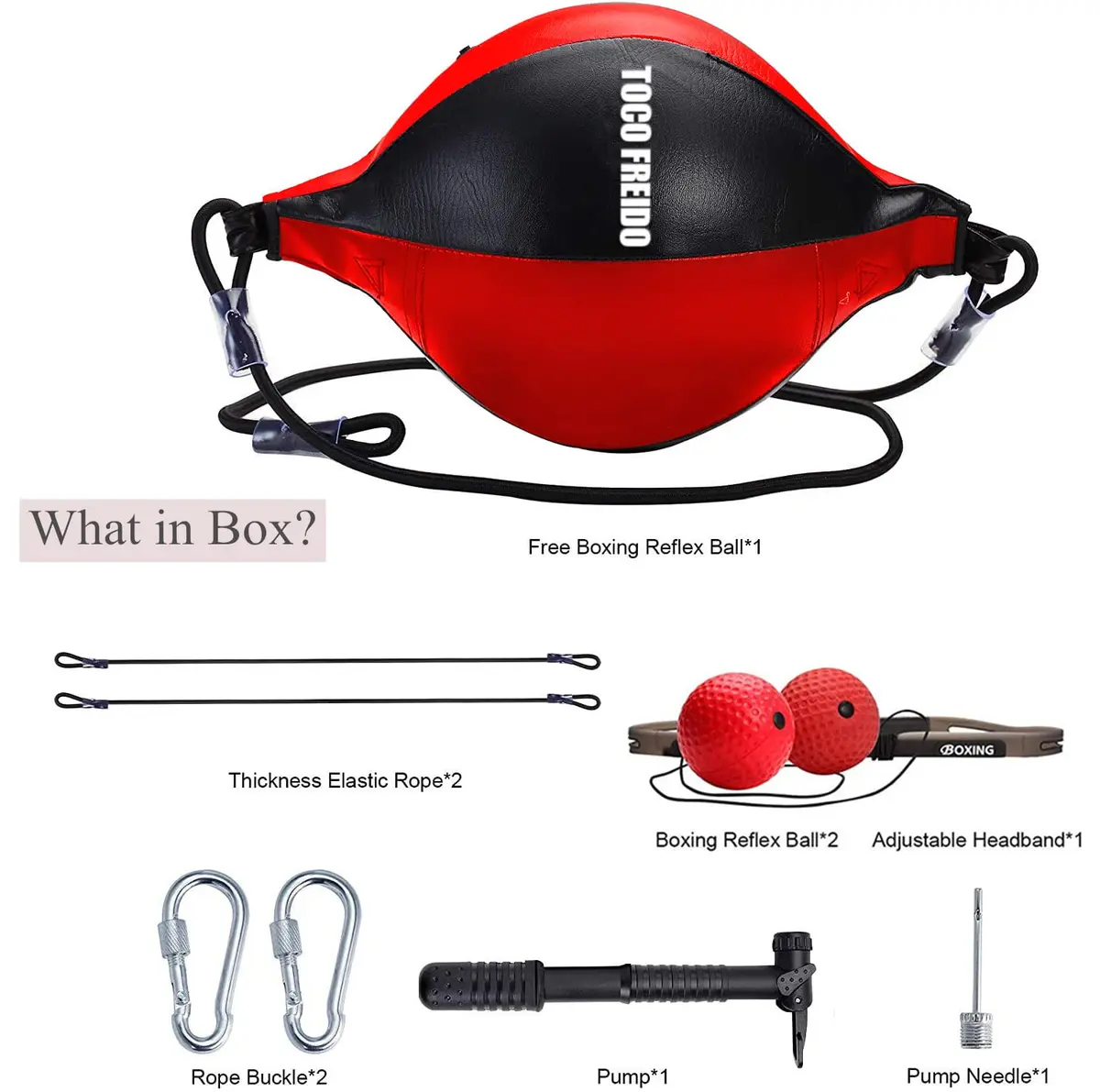 TOCO FREIDO Double End Punching Bag Kit with Reflex Ball & Pump, 4 inch (10 cm) Red PU Leather | For Boxing, MMA, Home Gym Training - view 7