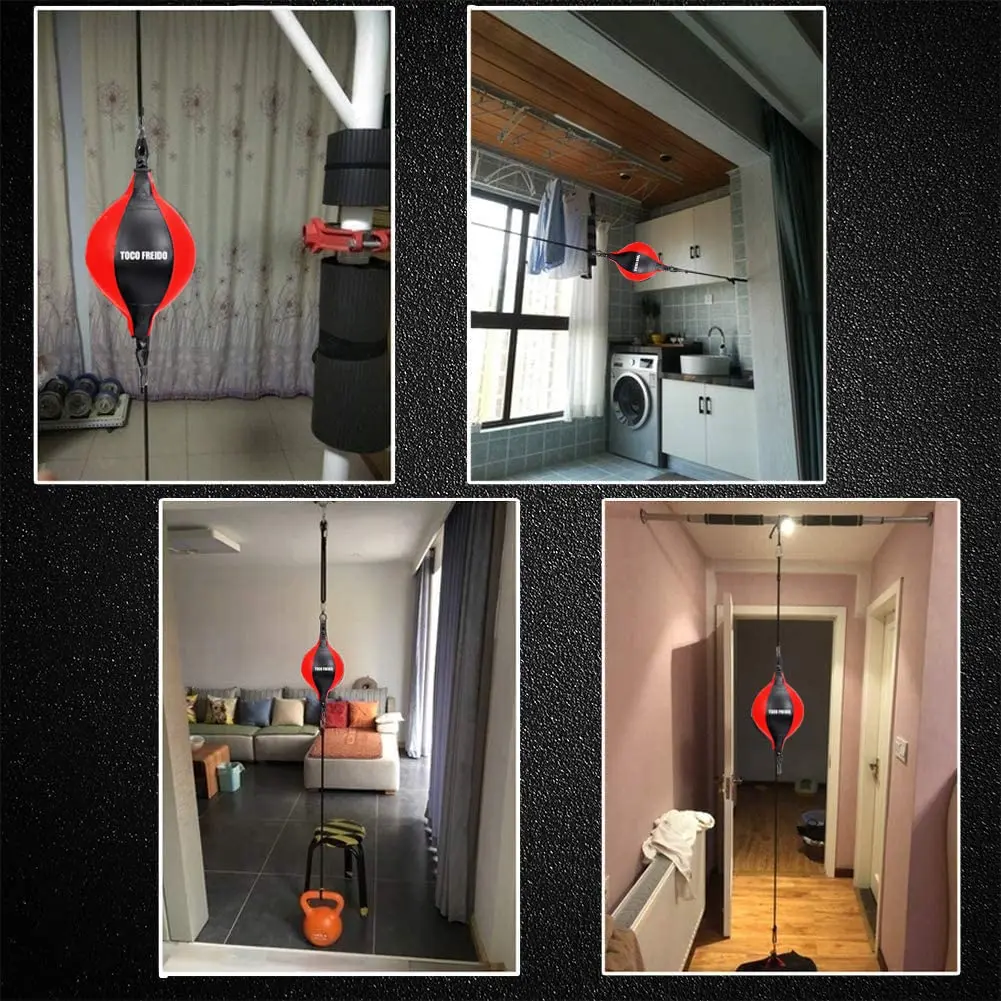 TOCO FREIDO Double End Punching Bag Kit with Reflex Ball & Pump, 4 inch (10 cm) Red PU Leather | For Boxing, MMA, Home Gym Training - view 3