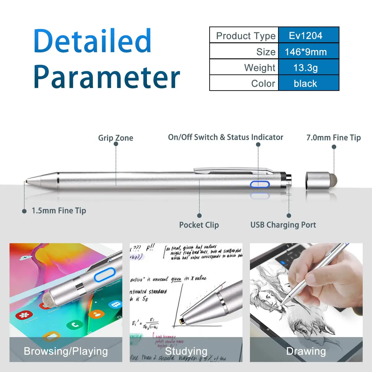 EVACH Stylus Pen for Samsung Galaxy Tab A11/A9/A8/A7 | 1.5mm Ultra Fine Tip, Durable Aluminum, Portable - view 5