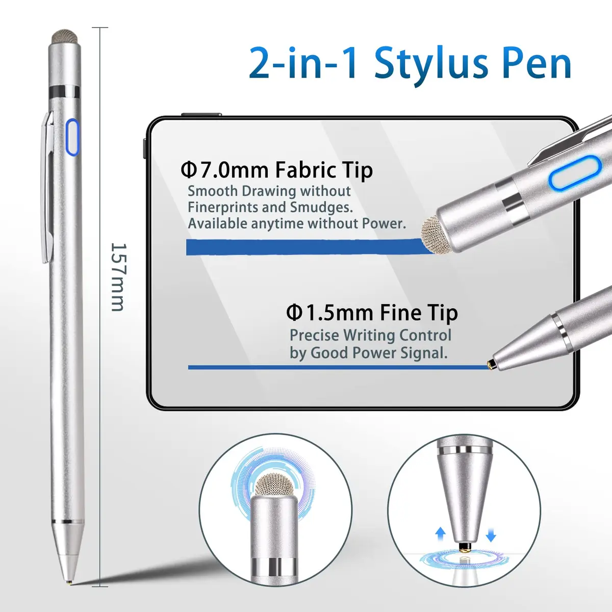 EVACH Stylus Pen for Samsung Galaxy Tab A11/A9/A8/A7 | 1.5mm Ultra Fine Tip, Durable Aluminum, Portable - view 3