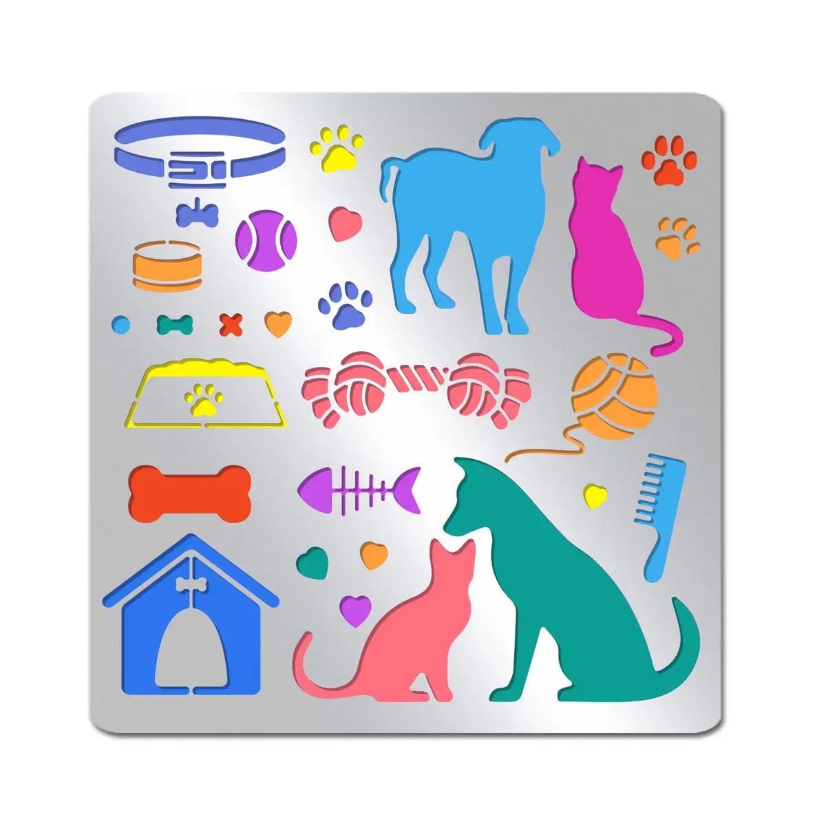 INFUNLY Cat and Dog Metal Stencils 15.6 cm (6.15") | Reusable Stainless Steel Templates for DIY Art Projects - main product image