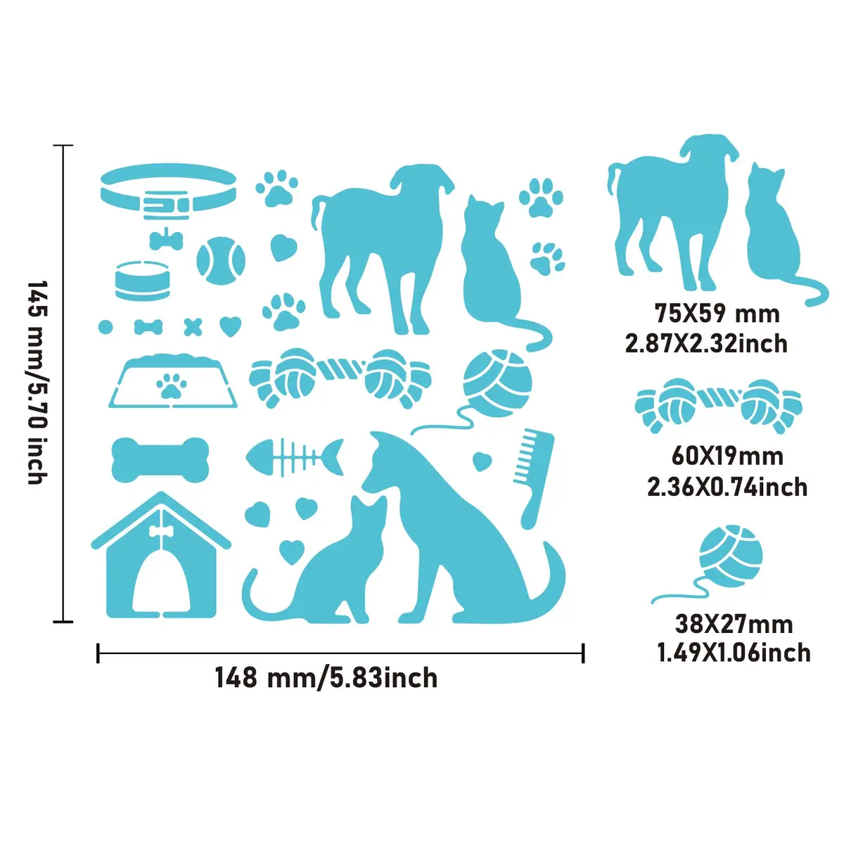 INFUNLY Cat and Dog Metal Stencils 15.6 cm (6.15") | Reusable Stainless Steel Templates for DIY Art Projects - view 7