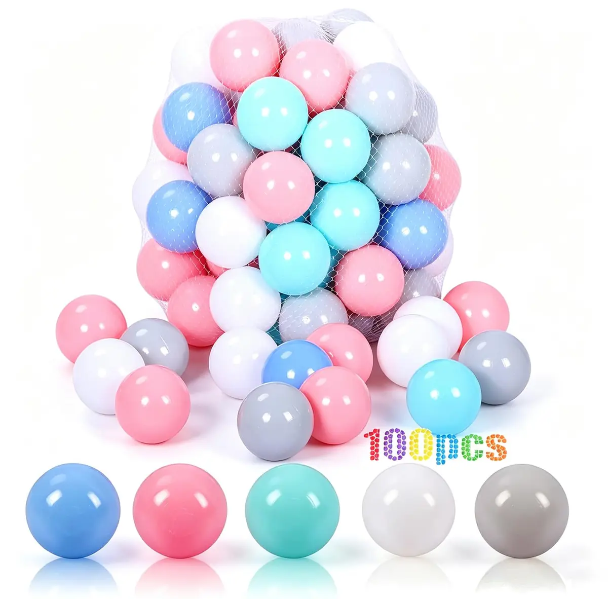 LANGXUN Plastic Ball Pit Balls for Baby Toddler Kids | 100 pcs, 2.2" Diameter, BPA-Free - main product image