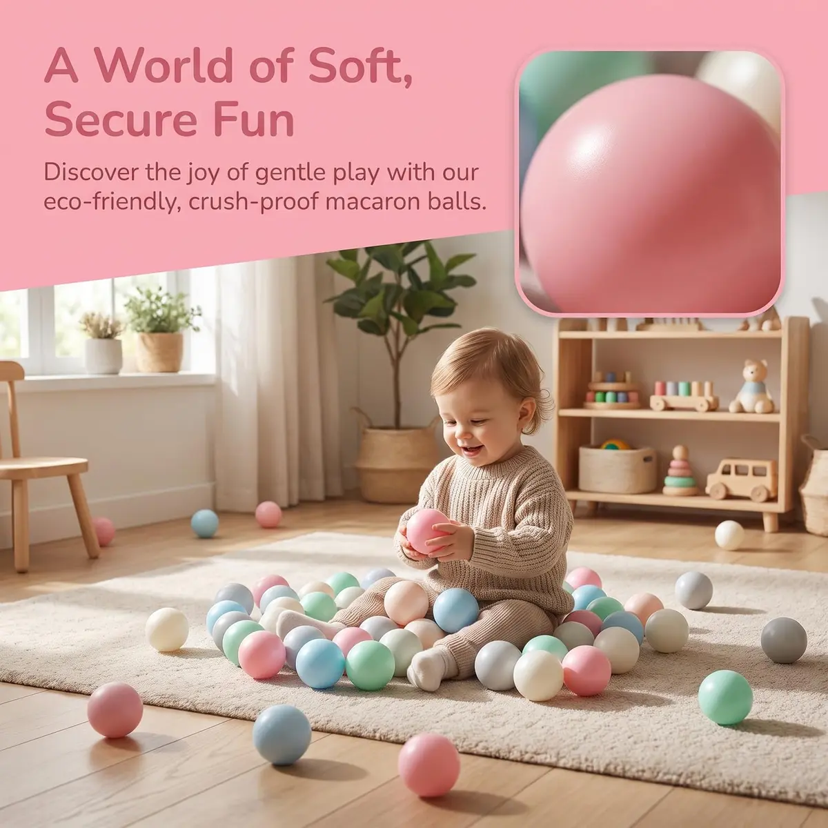 LANGXUN Plastic Ball Pit Balls for Baby Toddler Kids | 100 pcs, 2.2" Diameter, BPA-Free - view 5