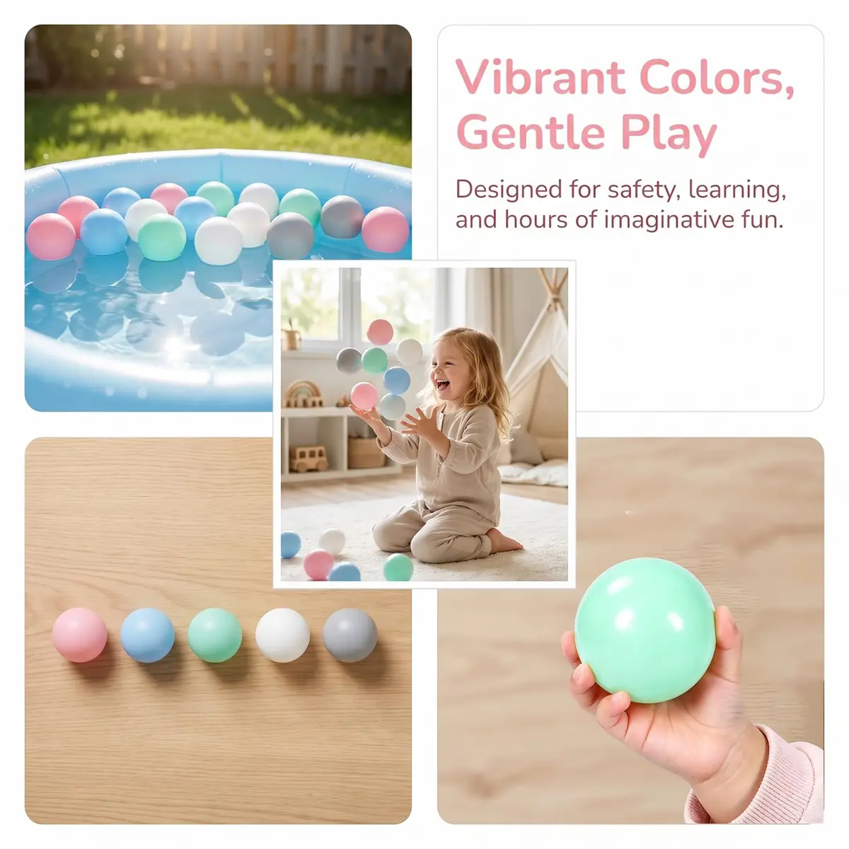 LANGXUN Plastic Ball Pit Balls for Baby Toddler Kids | 100 pcs, 2.2" Diameter, BPA-Free - view 6