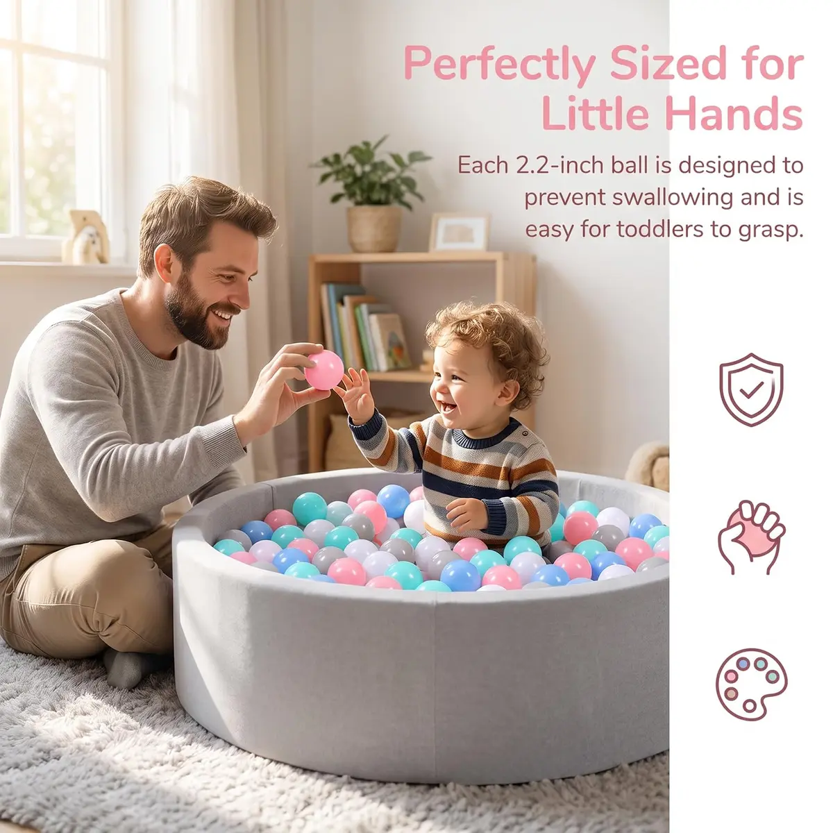 LANGXUN Plastic Ball Pit Balls for Baby Toddler Kids | 100 pcs, 2.2" Diameter, BPA-Free - view 7