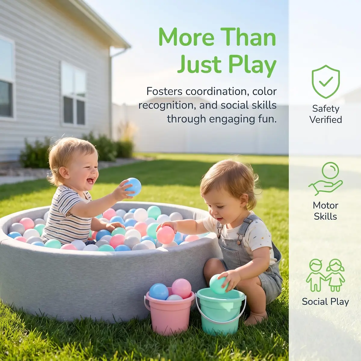 LANGXUN Plastic Ball Pit Balls for Baby Toddler Kids | 100 pcs, 2.2" Diameter, BPA-Free - view 8