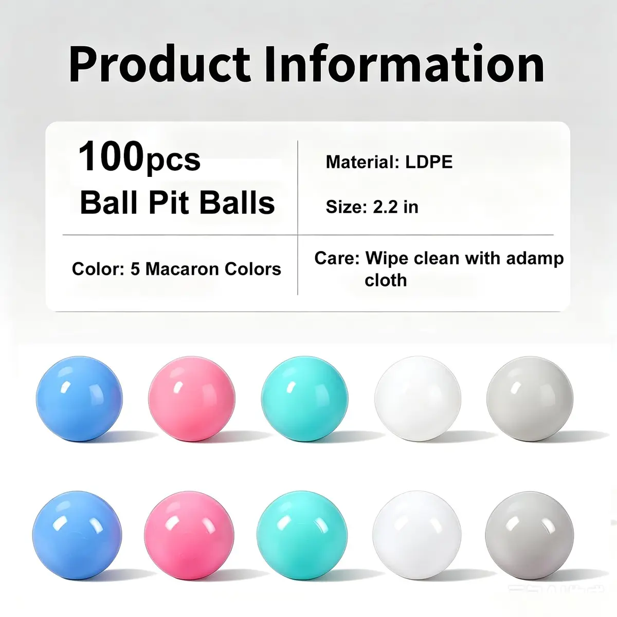 LANGXUN Plastic Ball Pit Balls for Baby Toddler Kids | 100 pcs, 2.2" Diameter, BPA-Free - view 2