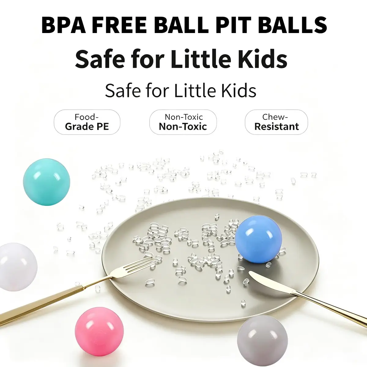 LANGXUN Plastic Ball Pit Balls for Baby Toddler Kids | 100 pcs, 2.2" Diameter, BPA-Free - view 3