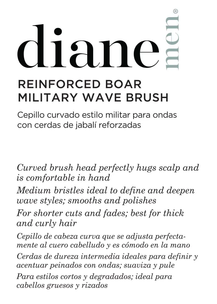 Diane Reinforced Boar Bristle Curved Military Wave Hair Brush (Pack of 2) | Medium Firmness for Thick Curly Hair - view 4