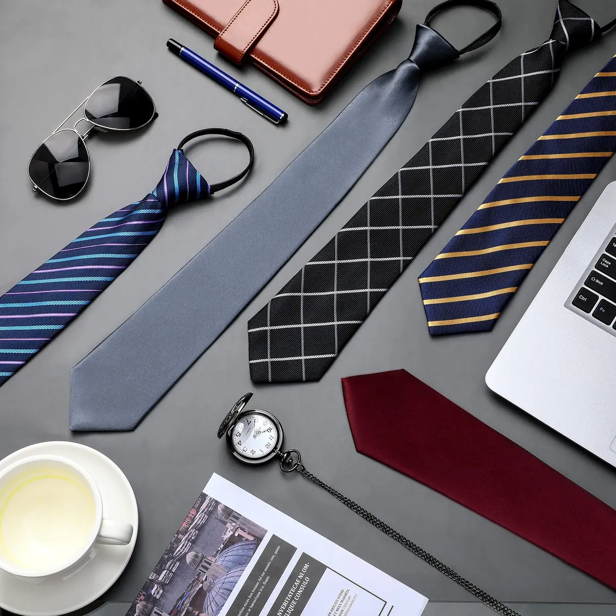Unittype Classic 24 Pcs Zipper Pre-tied Neckties Assorted Colors | Adjustable & Stylish (70-120 chars) - view 5