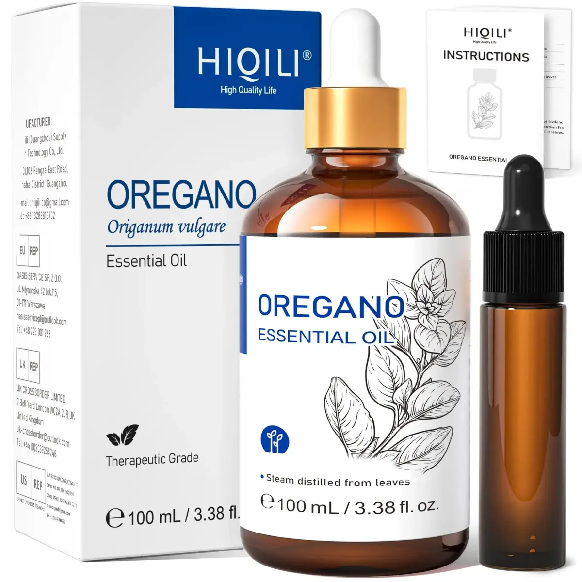 HIQILI Oregano Essential Oil for Diffuser - 100ml (3.38 Fl Oz) | Steam Distilled, Pure & Natural - main product image
