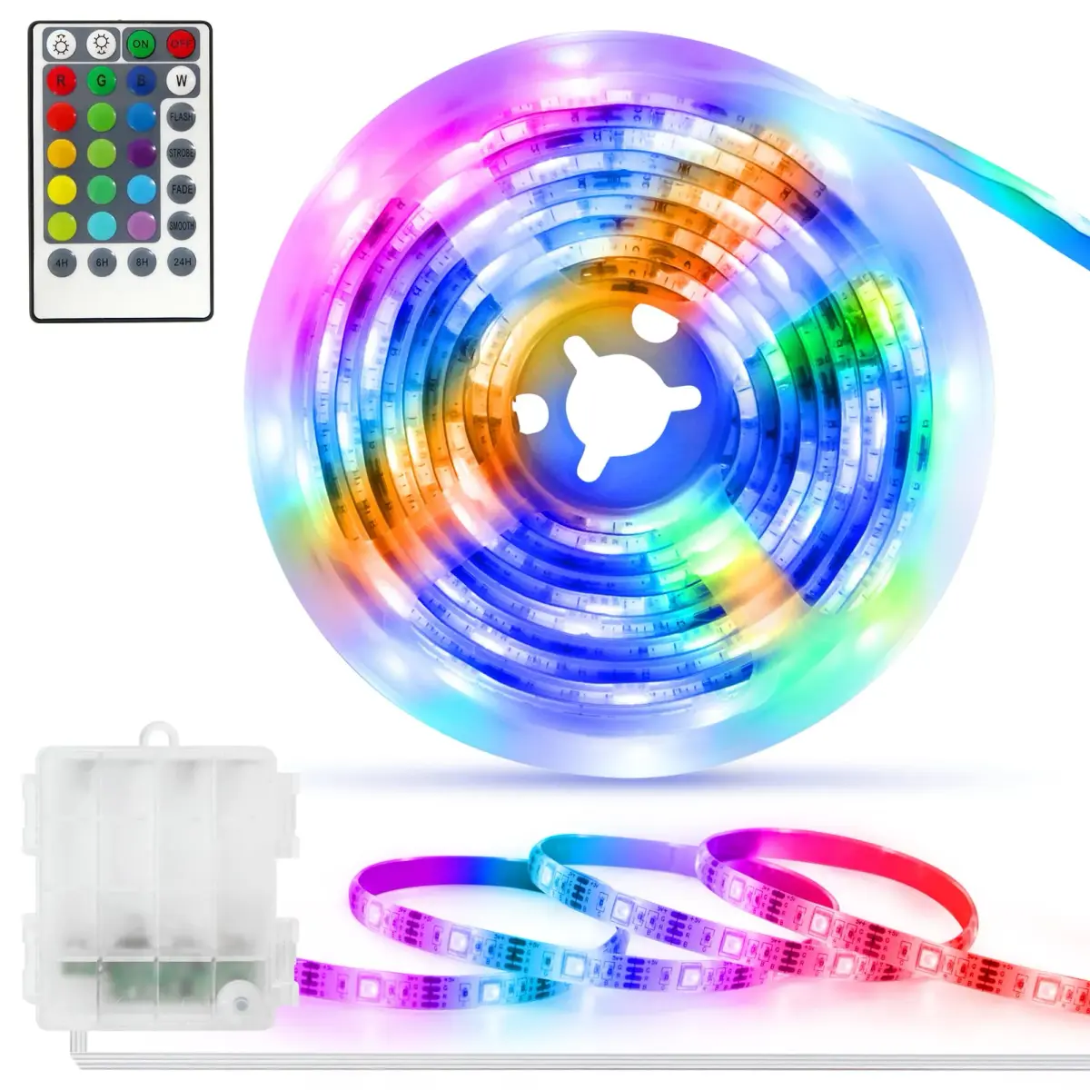 echosari Battery Powered RGB LED Strip Lights 2m (6.6ft) | Color Changing TV Backlights with Remote & Timer - main product image
