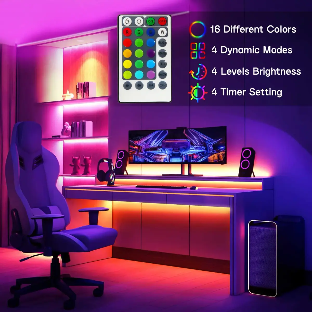 echosari Battery Powered RGB LED Strip Lights 2m (6.6ft) | Color Changing TV Backlights with Remote & Timer - view 5